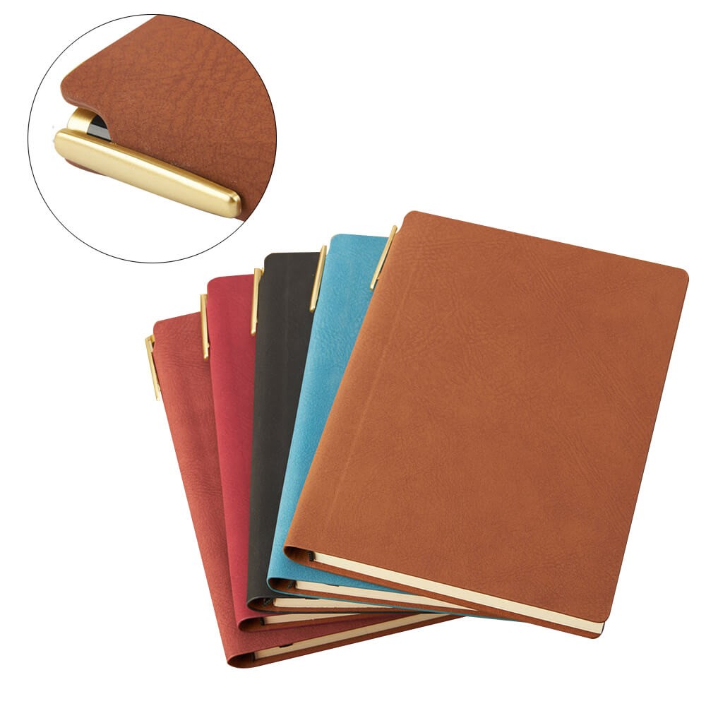 A5 Faux Leather Notebook with Pen Holder, Lined Writing Journal 256